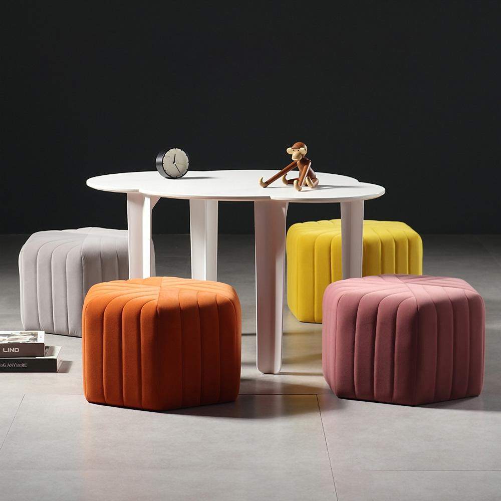 18.5" Wide Velvet Pouf Ottoman Hexagonal Ottoman in Orange-Richsoul-Furniture,Living Room Furniture,Ottomans & Benches