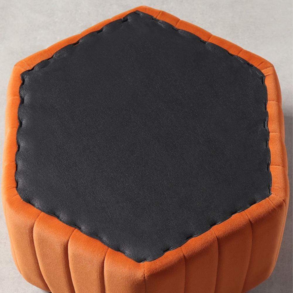18.5" Wide Velvet Pouf Ottoman Hexagonal Ottoman in Orange-Richsoul-Furniture,Living Room Furniture,Ottomans & Benches
