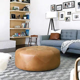 Brown 35.4''Dia Ottoman Round Stool Upholstered PU Leather Tufted Stool-Richsoul-Furniture,Living Room Furniture,Ottomans & Benches