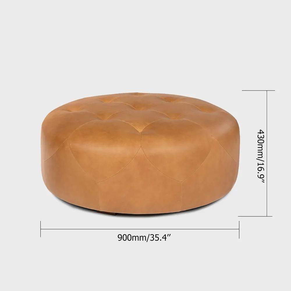 Brown 35.4''Dia Ottoman Round Stool Upholstered PU Leather Tufted Stool-Richsoul-Furniture,Living Room Furniture,Ottomans & Benches