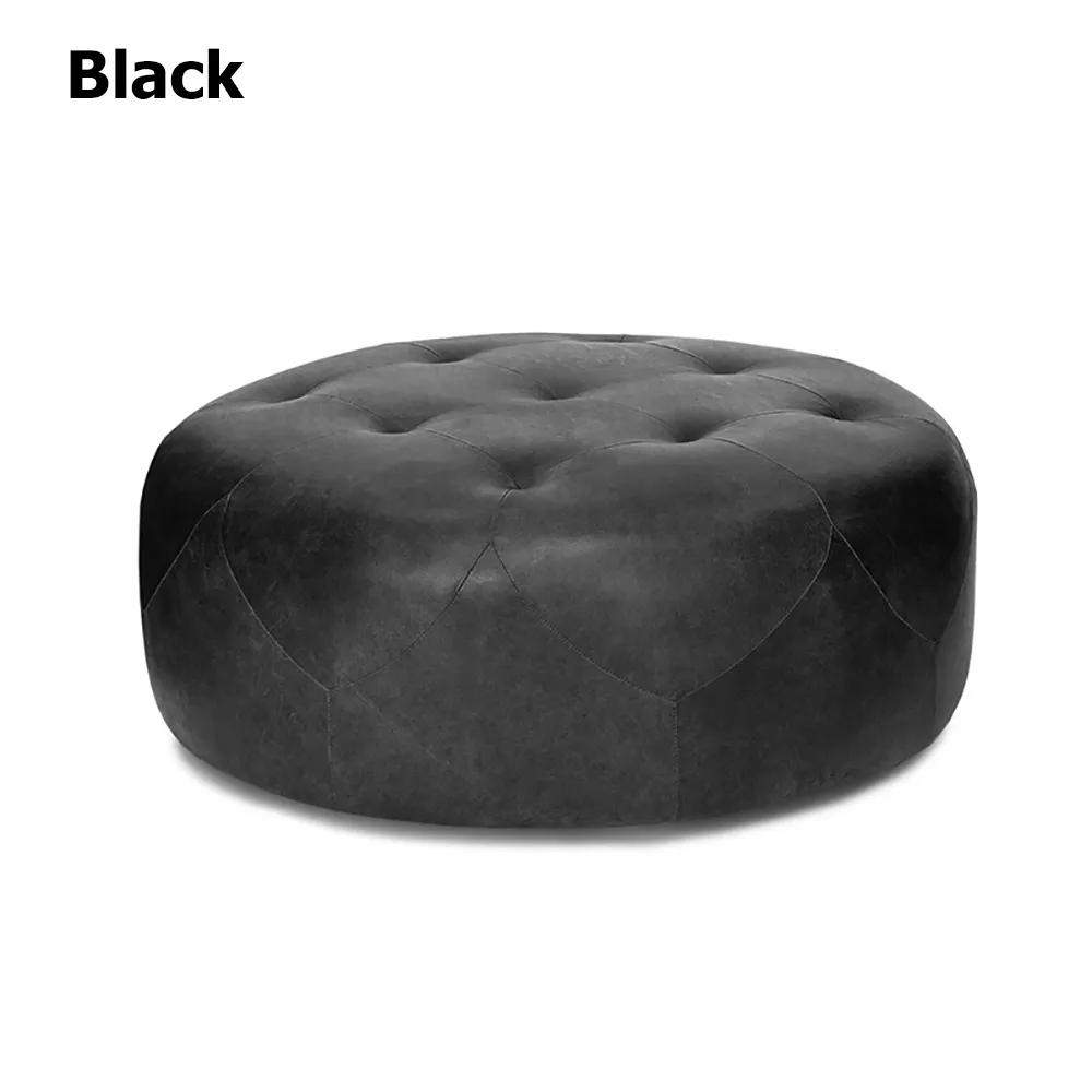 Brown 35.4''Dia Ottoman Round Stool Upholstered PU Leather Tufted Stool-Richsoul-Furniture,Living Room Furniture,Ottomans & Benches
