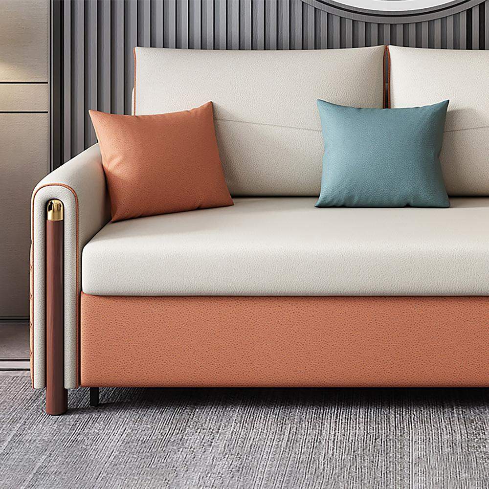 King Sleeper Sofa Upholstered Convertible Sofa White & Orange Leath-Aire-Richsoul-Daybeds,Furniture,Living Room Furniture