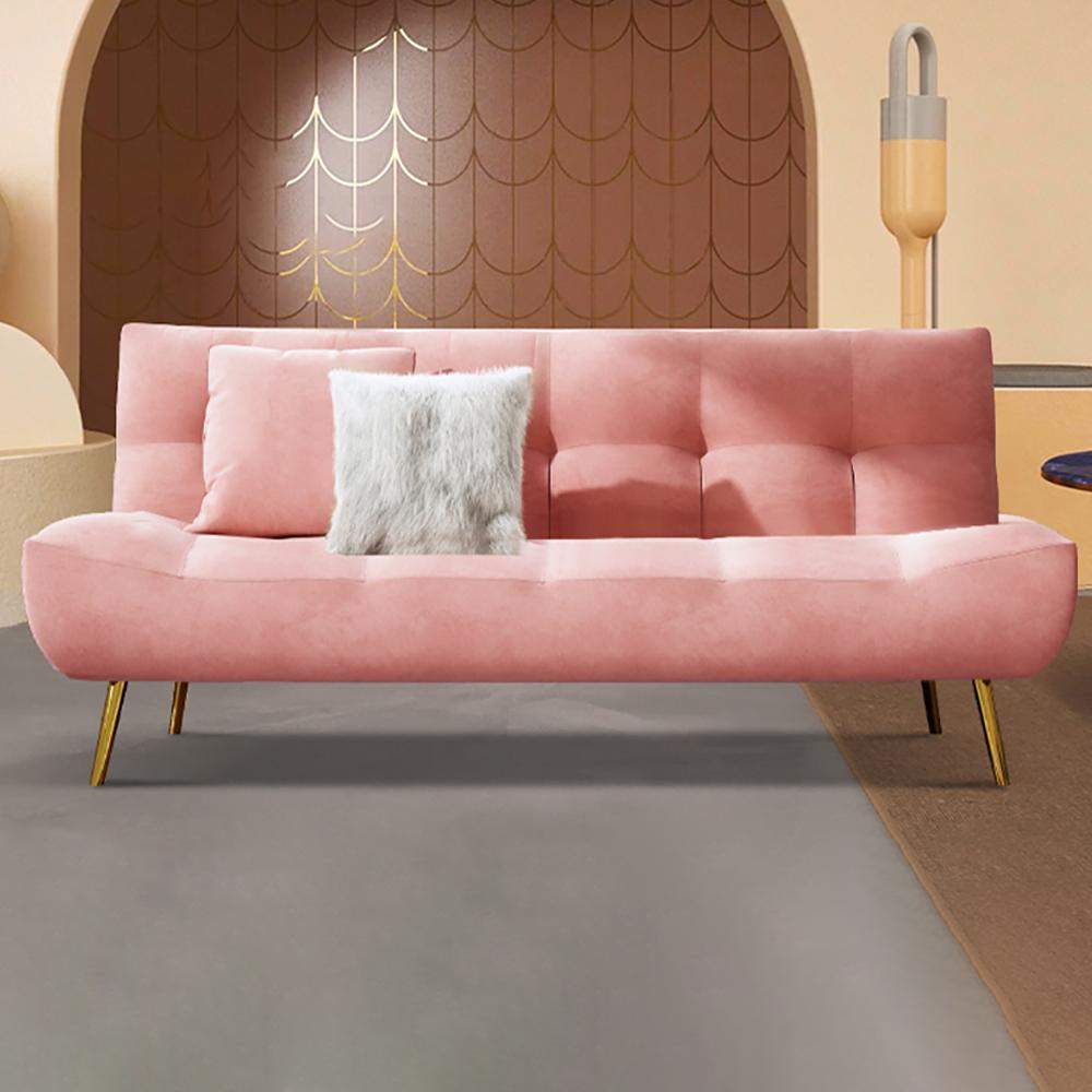 71" Pink Sleeper Sofa Bed Convertible Sofa Couch Velvet Upholstery-Richsoul-Daybeds,Furniture,Living Room Furniture