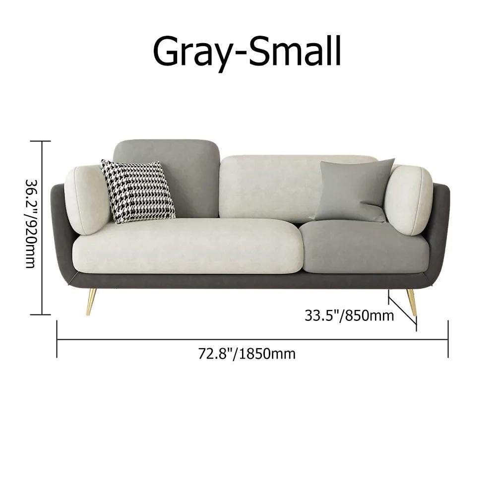 72.5" Gray Upholstered Sofa 3-Seaters Modern Gold Couch for Living Room in Small-Richsoul-Furniture,Living Room Furniture,Sofas & Loveseats