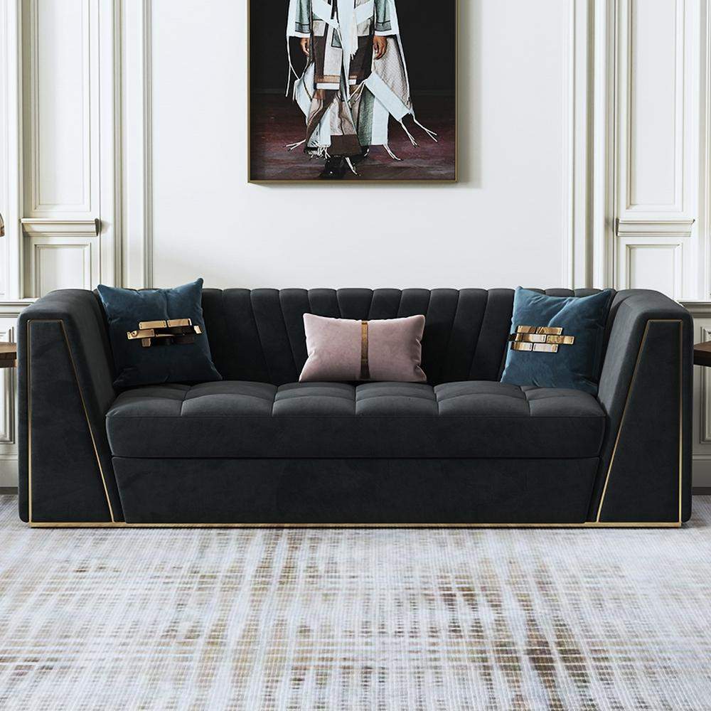 90.6" Modular Velvet Sofa Deep Gray Tufted Upholstery Modern Couch Floor Sofa in Large-Richsoul-Furniture,Living Room Furniture,Sofas & Loveseats