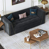 90.6" Modular Velvet Sofa Deep Gray Tufted Upholstery Modern Couch Floor Sofa in Large-Richsoul-Furniture,Living Room Furniture,Sofas & Loveseats