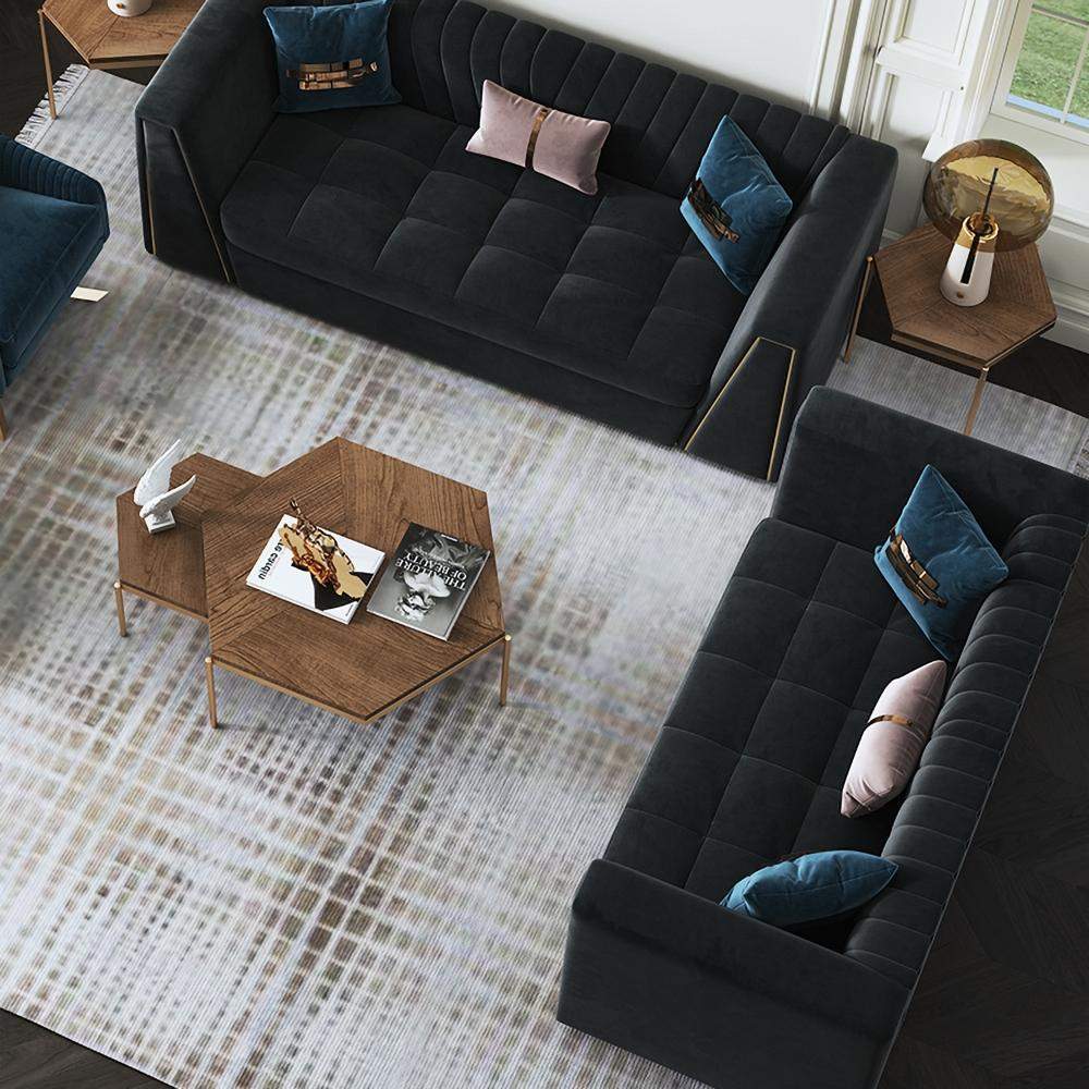 90.6" Modular Velvet Sofa Deep Gray Tufted Upholstery Modern Couch Floor Sofa in Large-Richsoul-Furniture,Living Room Furniture,Sofas & Loveseats