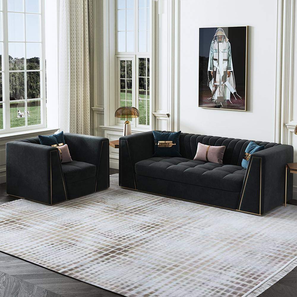 90.6" Modular Velvet Sofa Deep Gray Tufted Upholstery Modern Couch Floor Sofa in Large-Richsoul-Furniture,Living Room Furniture,Sofas & Loveseats