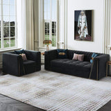 90.6" Modular Velvet Sofa Deep Gray Tufted Upholstery Modern Couch Floor Sofa in Large-Richsoul-Furniture,Living Room Furniture,Sofas & Loveseats