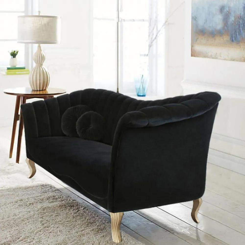86.6" Black Velvet Upholstered Sofa Channel Tufted 3-Seater Sofa in Gold-Richsoul-Furniture,Living Room Furniture,Sofas & Loveseats