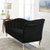 86.6" Black Velvet Upholstered Sofa Channel Tufted 3-Seater Sofa in Gold-Richsoul-Furniture,Living Room Furniture,Sofas & Loveseats