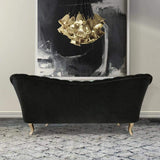 86.6" Black Velvet Upholstered Sofa Channel Tufted 3-Seater Sofa in Gold-Richsoul-Furniture,Living Room Furniture,Sofas & Loveseats