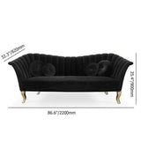 86.6" Black Velvet Upholstered Sofa Channel Tufted 3-Seater Sofa in Gold-Richsoul-Furniture,Living Room Furniture,Sofas & Loveseats