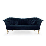 86.6" Black Velvet Upholstered Sofa Channel Tufted 3-Seater Sofa in Gold-Richsoul-Furniture,Living Room Furniture,Sofas & Loveseats