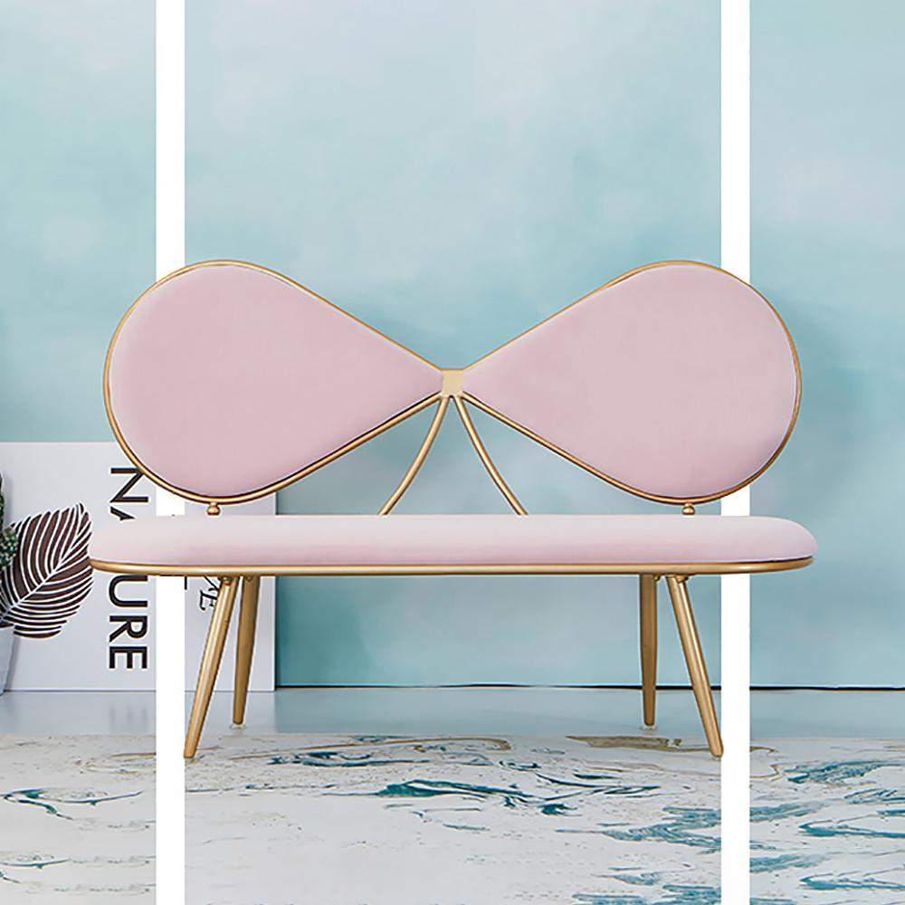 Pink 49" Bowknot Loveseat Velvet Upholstered Sofa in Gold Legs-Richsoul-Furniture,Living Room Furniture,Sofas & Loveseats