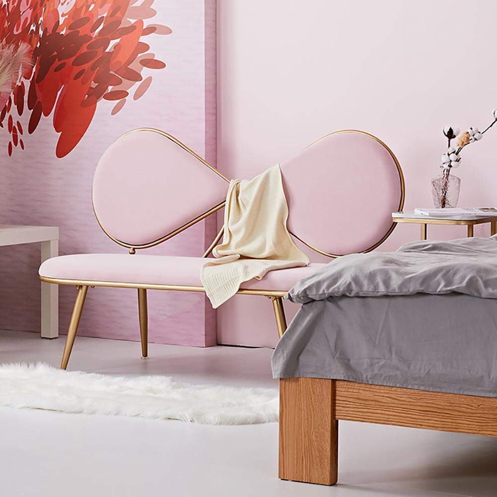 Pink 49" Bowknot Loveseat Velvet Upholstered Sofa in Gold Legs-Richsoul-Furniture,Living Room Furniture,Sofas & Loveseats