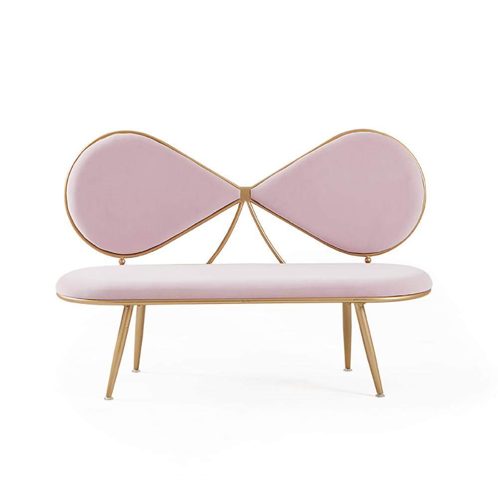 Pink 49" Bowknot Loveseat Velvet Upholstered Sofa in Gold Legs-Richsoul-Furniture,Living Room Furniture,Sofas & Loveseats