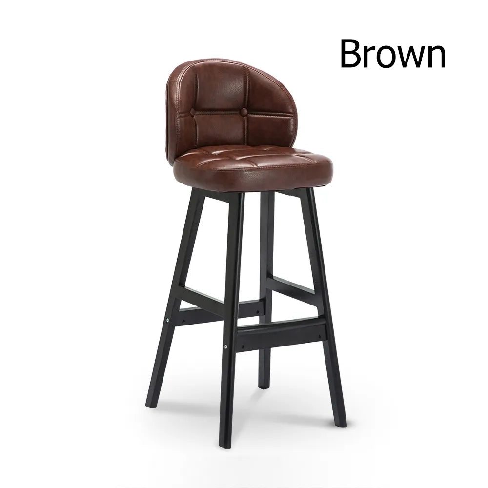 PU Leather Upholstered Bar Stool Brown Mid-Century Counter Stool Set of 2
