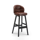 PU Leather Upholstered Bar Stool Brown Mid-Century Counter Stool Set of 2