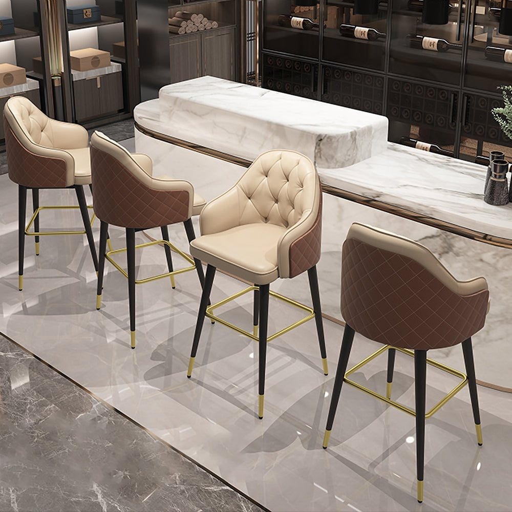 Modern PU Leather Bar Stool in Beige with Full Back & Arms