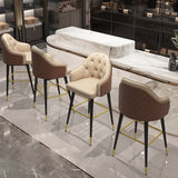 Modern PU Leather Bar Stool in Beige with Full Back & Arms