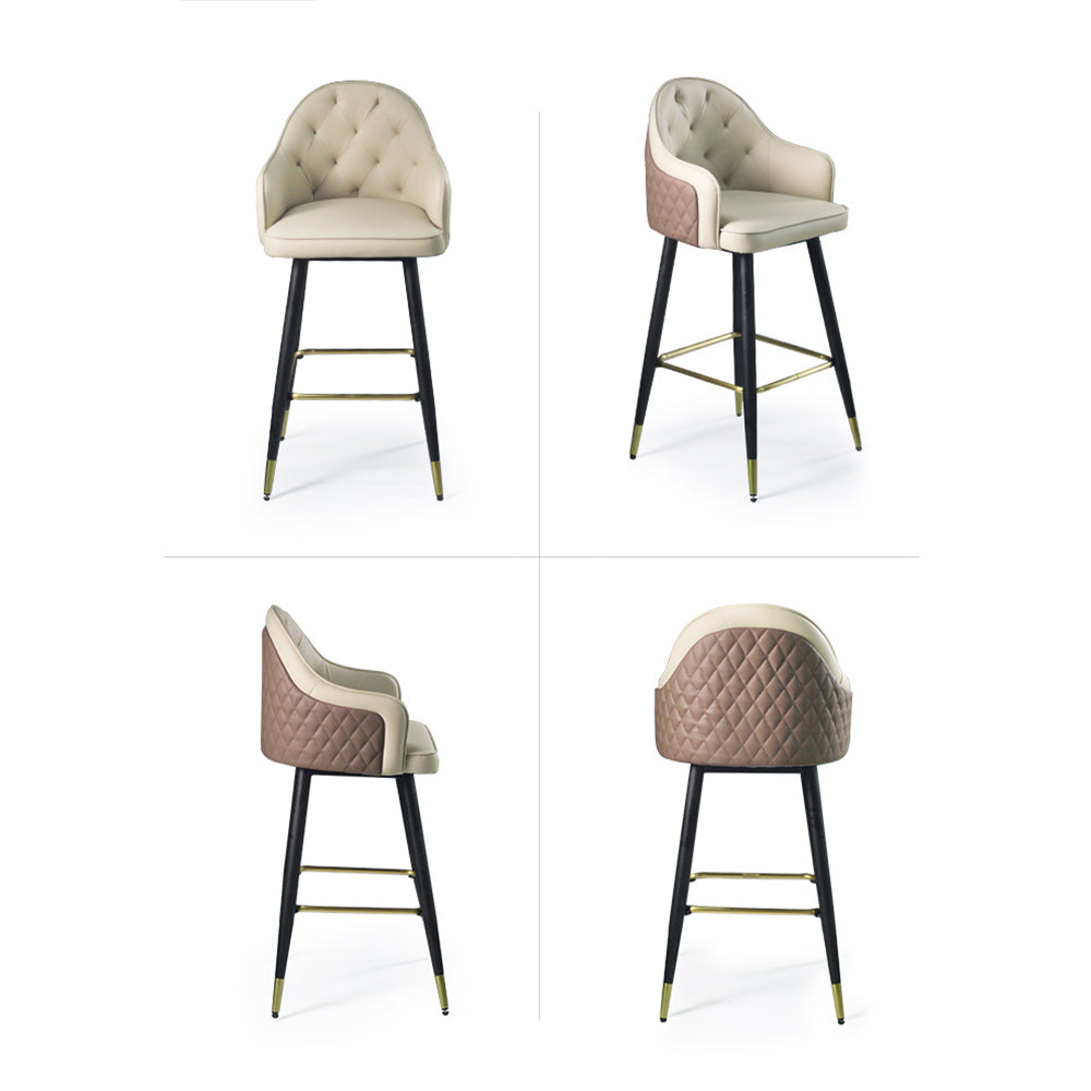 Modern PU Leather Bar Stool in Beige with Full Back & Arms