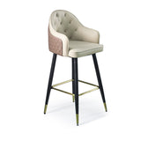 Modern PU Leather Bar Stool in Beige with Full Back & Arms
