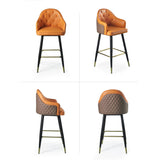 Modern PU Leather Bar Stool in Beige with Full Back & Arms