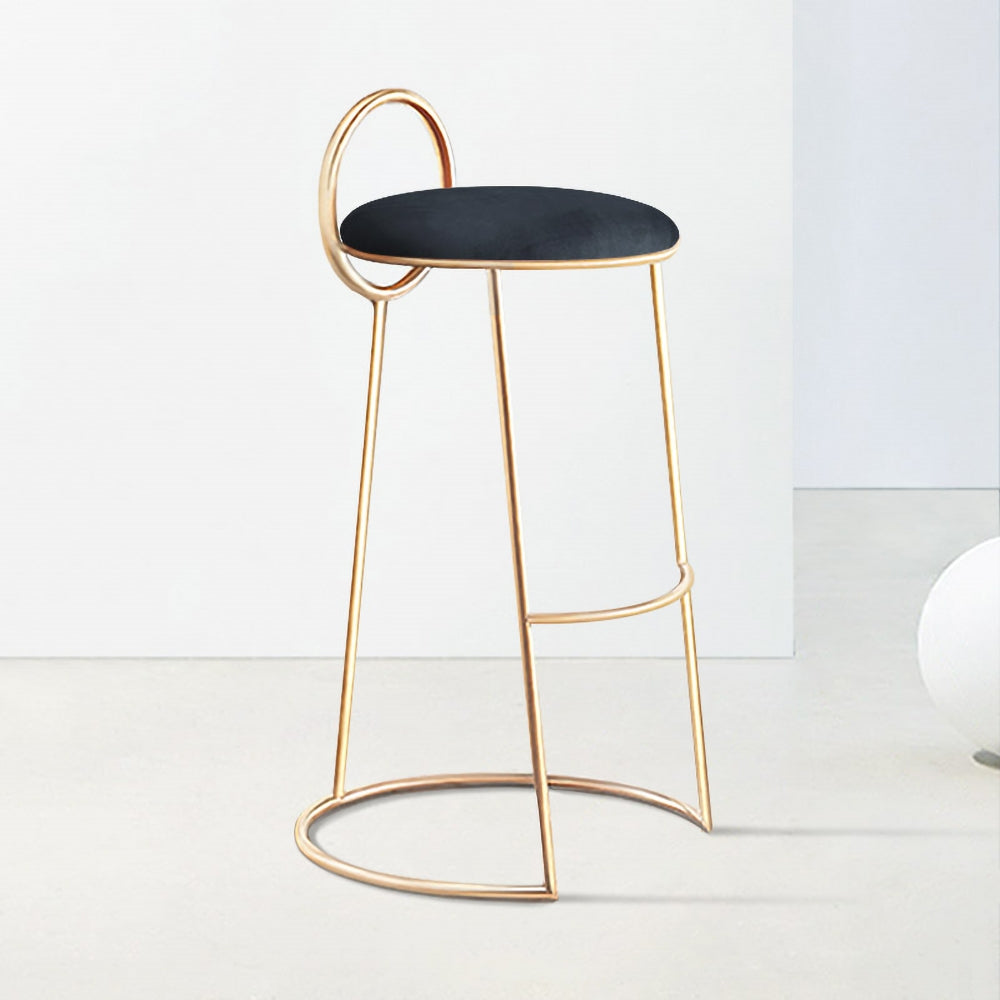 Black Modern Velvet Kitchen Counter Height Bar Stool with Gold Legs