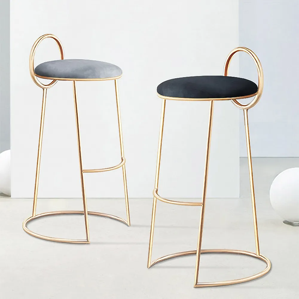 Black Modern Velvet Kitchen Counter Height Bar Stool with Gold Legs