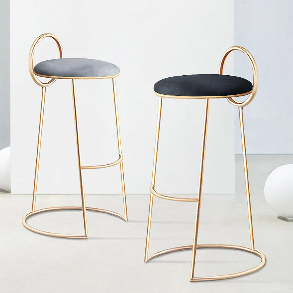 Black Modern Velvet Kitchen Counter Height Bar Stool with Gold Legs