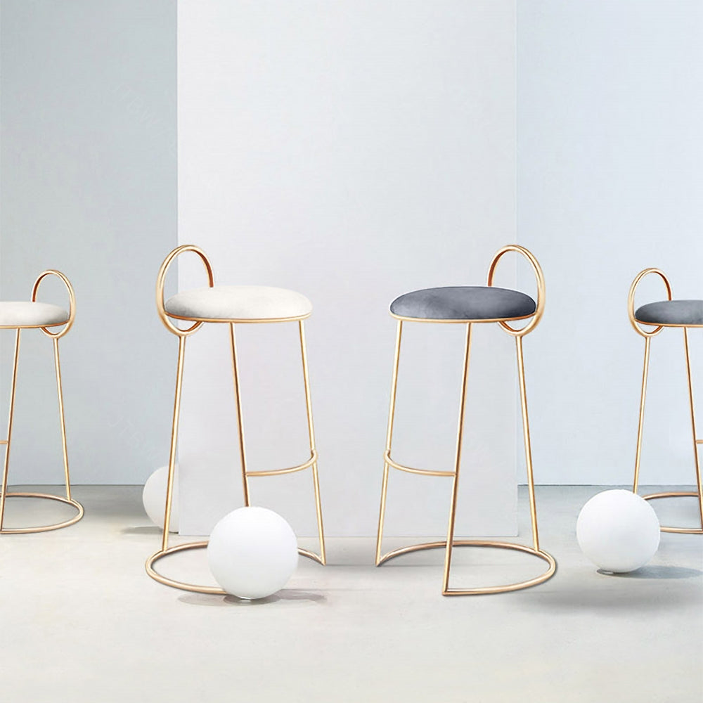Black Modern Velvet Kitchen Counter Height Bar Stool with Gold Legs