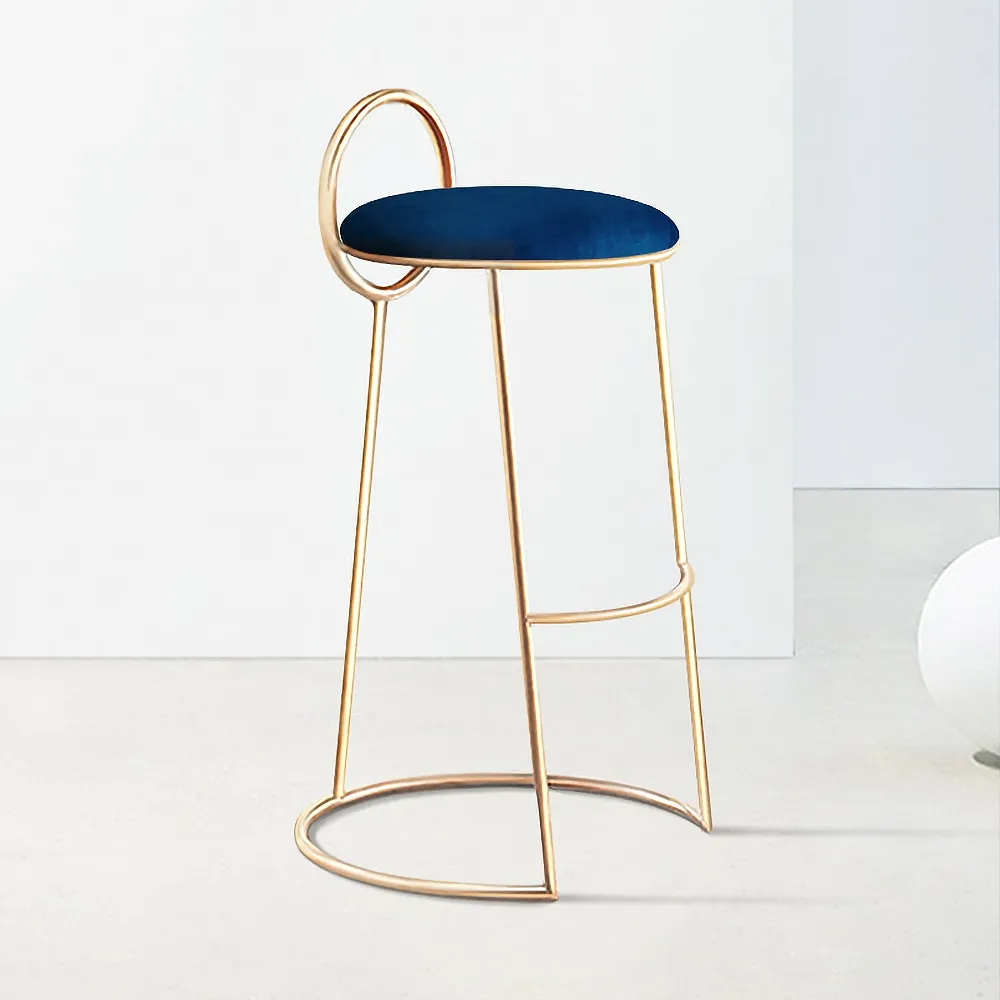 Black Modern Velvet Kitchen Counter Height Bar Stool with Gold Legs