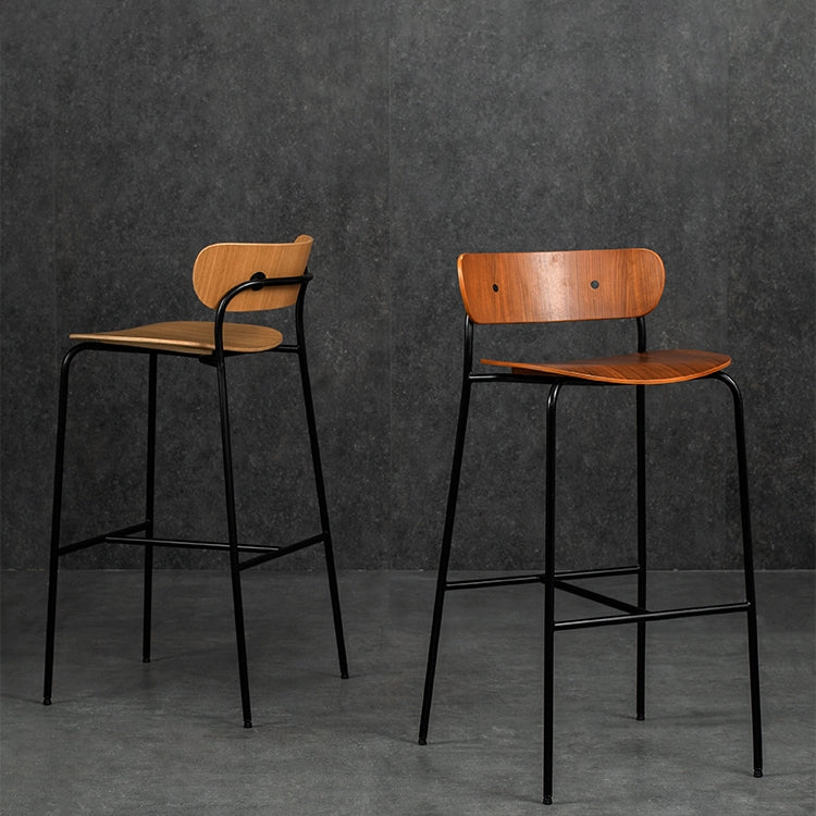 Natural Counter Height Bar Stool Solid Wood Counter Stool with Footrest Metal