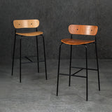 Natural Counter Height Bar Stool Solid Wood Counter Stool with Footrest Metal