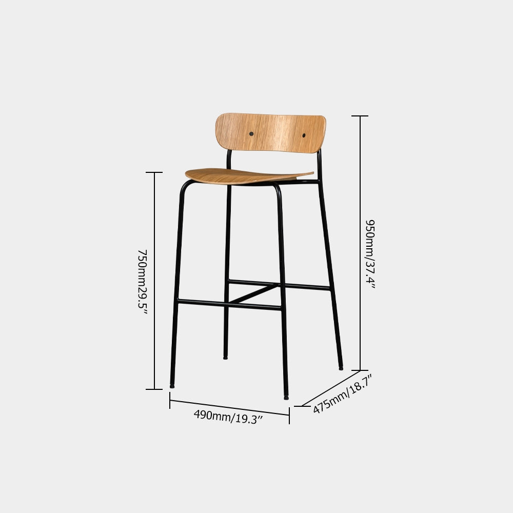Natural Counter Height Bar Stool Solid Wood Counter Stool with Footrest Metal