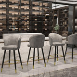 Gray Counter Height Bar Stool Tufted Upholstered Velvet Counter Stool Footrest