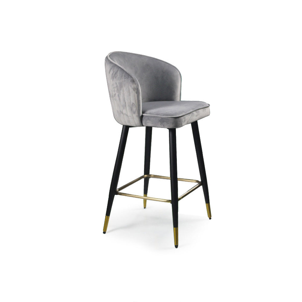 Gray Counter Height Bar Stool Tufted Upholstered Velvet Counter Stool Footrest