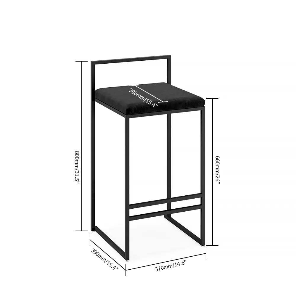 Modern Upholstered Black Velvet Bar Stool Set of 2