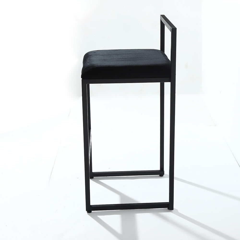 Modern Upholstered Black Velvet Bar Stool Set of 2