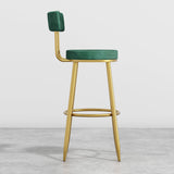 Round Green Bar Height Stool Velvet Upholstery with Back & Golden Footrest