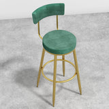 Round Green Bar Height Stool Velvet Upholstery with Back & Golden Footrest