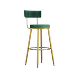 Round Green Bar Height Stool Velvet Upholstery with Back & Golden Footrest