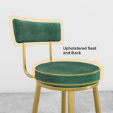 Round Green Bar Height Stool Velvet Upholstery with Back & Golden Footrest