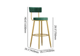 Round Green Bar Height Stool Velvet Upholstery with Back & Golden Footrest