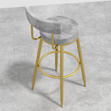 Round Gray Bar Height Stool Velvet Upholstery with Back & Golden Footrest