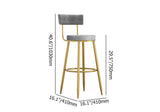 Round Gray Bar Height Stool Velvet Upholstery with Back & Golden Footrest