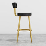 Round Black Velvet Upholstery Tall Bar Stool with Back & Golden Footrest