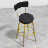 Round Black Velvet Upholstery Tall Bar Stool with Back & Golden Footrest