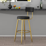 Round Black Velvet Upholstery Tall Bar Stool with Back & Golden Footrest